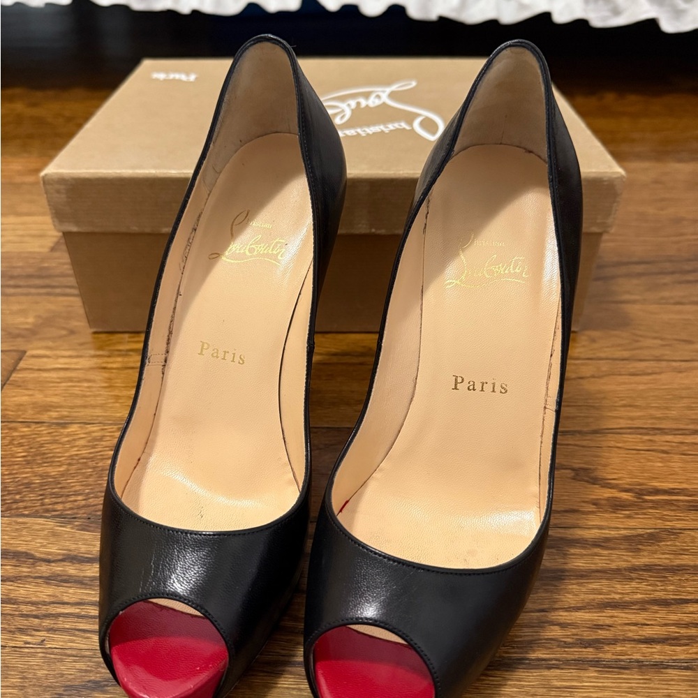Christian Louboutin Black Heels with Red Peep Toe
